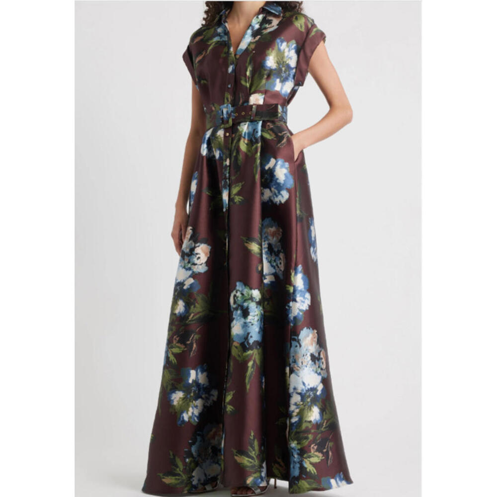 NEW Julia Jordan Women's Floral Print Belted Satin Gown Multi Sz 8 #LD552 - Picture 2 of 11